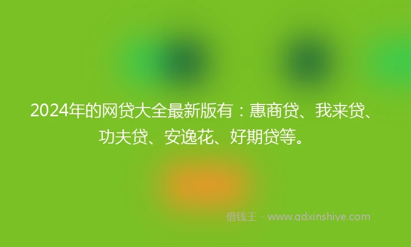 2024年的网贷大全最新版有：惠商贷、我来贷、功夫贷、安逸花、好期贷等。