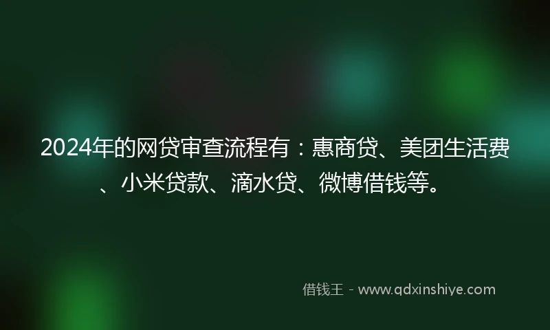 2024年的网贷审查流程有：惠商贷、美团生活费、小米贷款、滴水贷、微博借钱等。