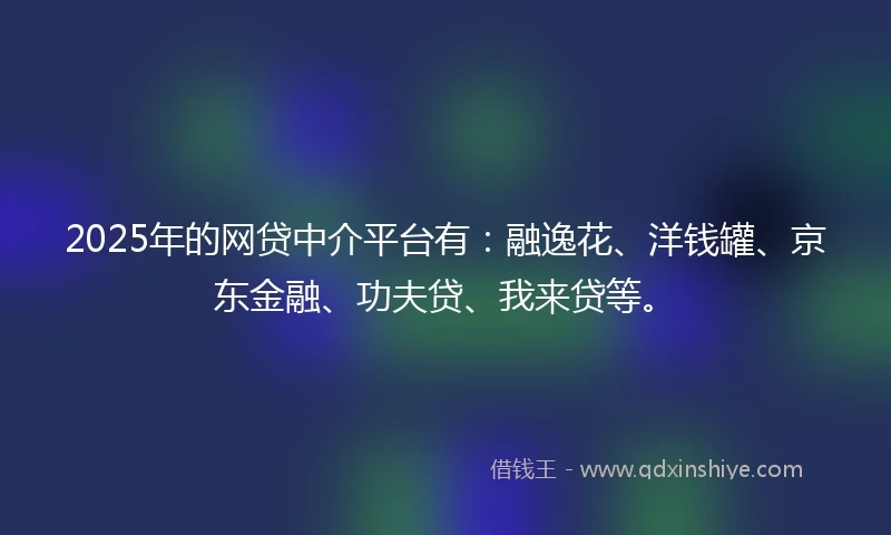 2025年的网贷中介平台有：融逸花、洋钱罐、京东金融、功夫贷、我来贷等。