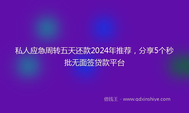 私人应急周转五天还款2024年推荐，分享5个秒批无面签贷款平台