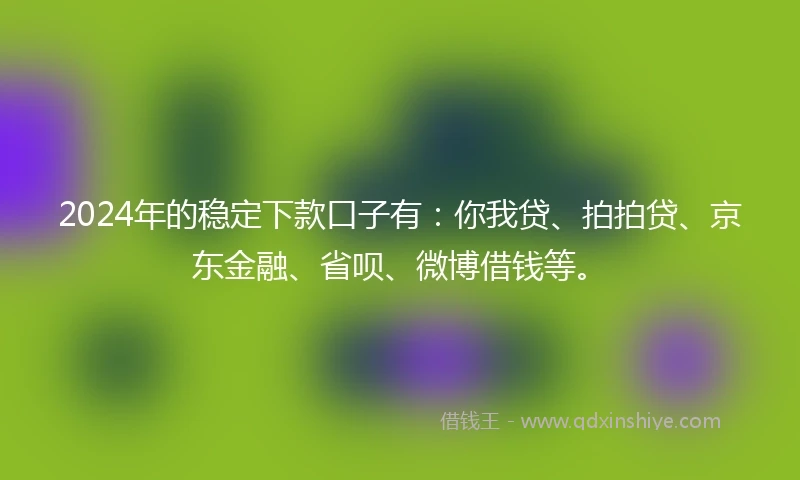 2024年的稳定下款口子有：你我贷、拍拍贷、京东金融、省呗、微博借钱等。