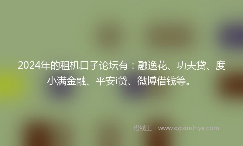2024年的租机口子论坛有：融逸花、功夫贷、度小满金融、平安i贷、微博借钱等。