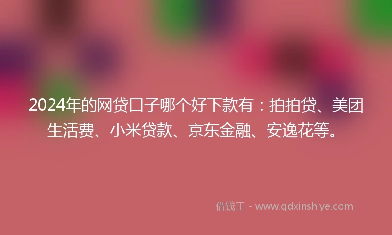 2024年的网贷口子哪个好下款有：拍拍贷、美团生活费、小米贷款、京东金融、安逸花等。