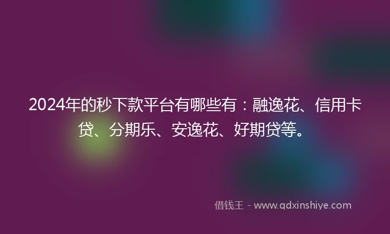 2024年的秒下款平台有哪些有：融逸花、信用卡贷、分期乐、安逸花、好期贷等。