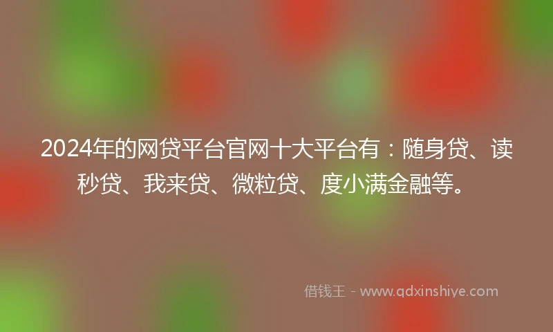 2024年的网贷平台官网十大平台有：随身贷、读秒贷、我来贷、微粒贷、度小满金融等。