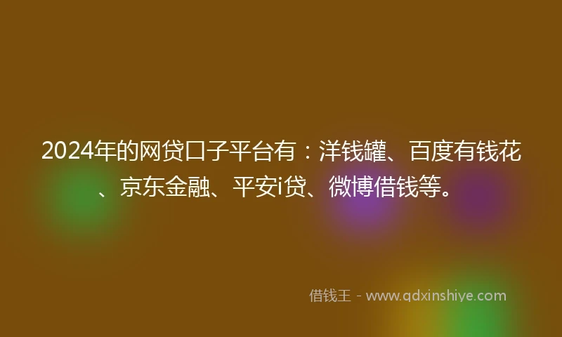 2024年的网贷口子平台有：洋钱罐、百度有钱花、京东金融、平安i贷、微博借钱等。