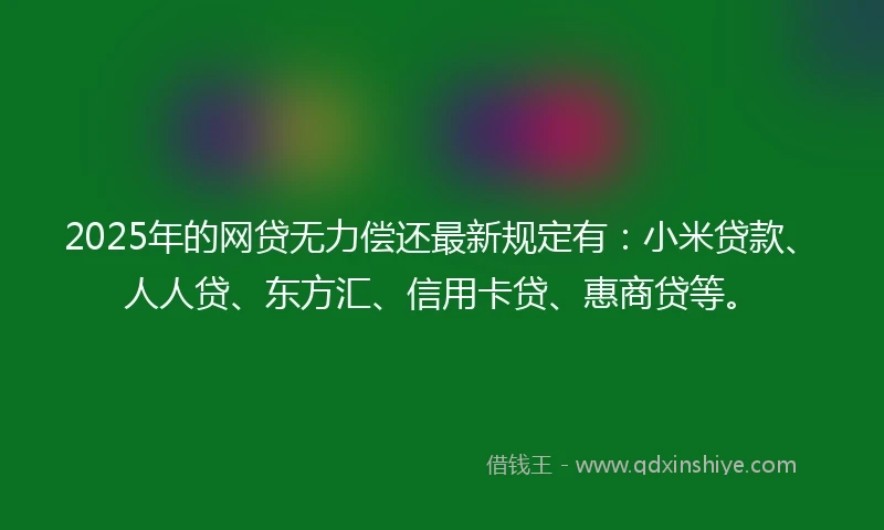2025年的网贷无力偿还最新规定有：小米贷款、人人贷、东方汇、信用卡贷、惠商贷等。