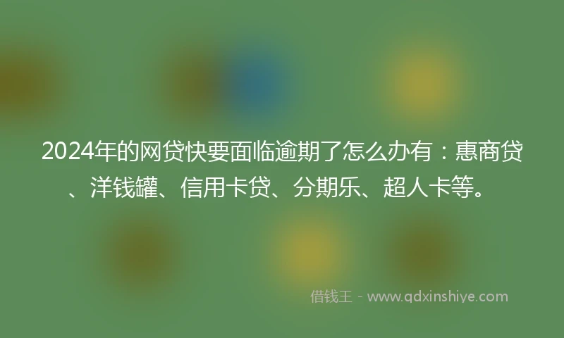 2024年的网贷快要面临逾期了怎么办有：惠商贷、洋钱罐、信用卡贷、分期乐、超人卡等。