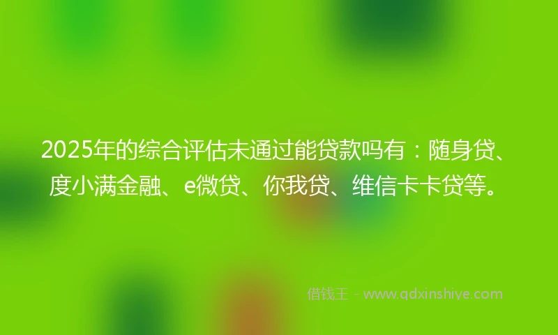 2025年的综合评估未通过能贷款吗有：随身贷、度小满金融、e微贷、你我贷、维信卡卡贷等。