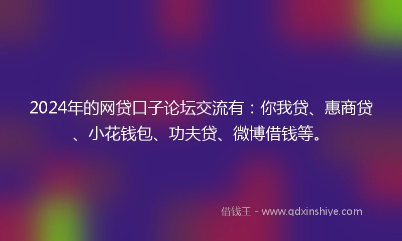 2024年的网贷口子论坛交流有：你我贷、惠商贷、小花钱包、功夫贷、微博借钱等。