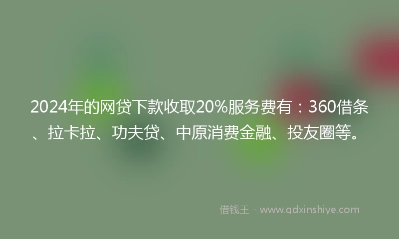2024年的网贷下款收取20%服务费有：360借条、拉卡拉、功夫贷、中原消费金融、投友圈等。