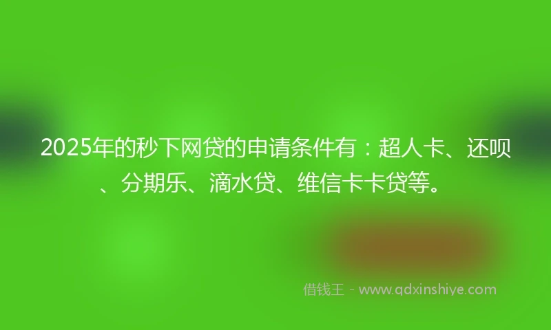 2025年的秒下网贷的申请条件有：超人卡、还呗、分期乐、滴水贷、维信卡卡贷等。