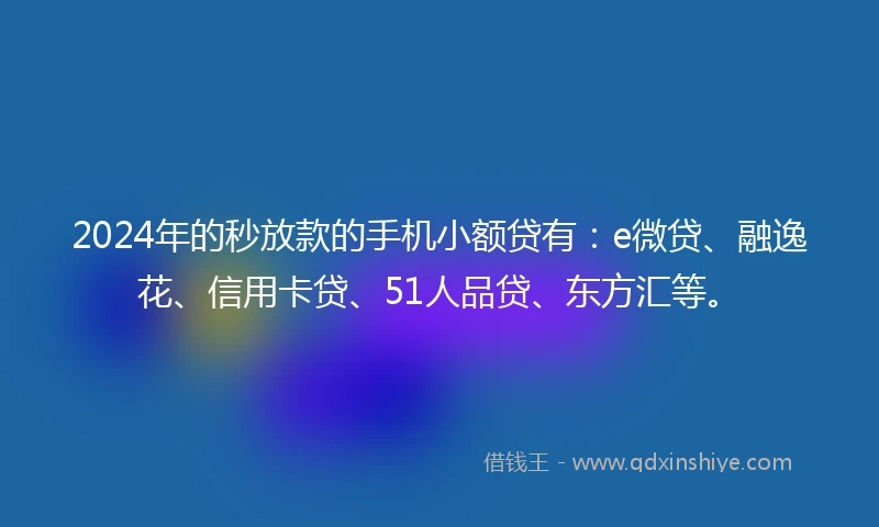 2024年的秒放款的手机小额贷有：e微贷、融逸花、信用卡贷、51人品贷、东方汇等。