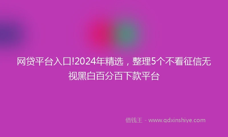 网贷平台入口!2024年精选，整理5个不看征信无视黑白百分百下款平台