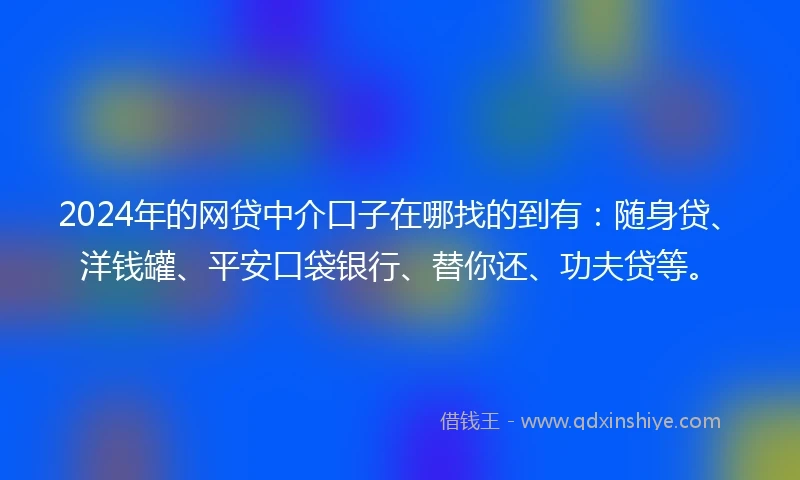 2024年的网贷中介口子在哪找的到有：随身贷、洋钱罐、平安口袋银行、替你还、功夫贷等。
