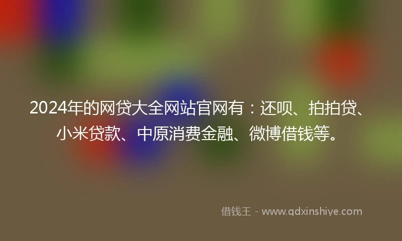 2024年的网贷大全网站官网有：还呗、拍拍贷、小米贷款、中原消费金融、微博借钱等。