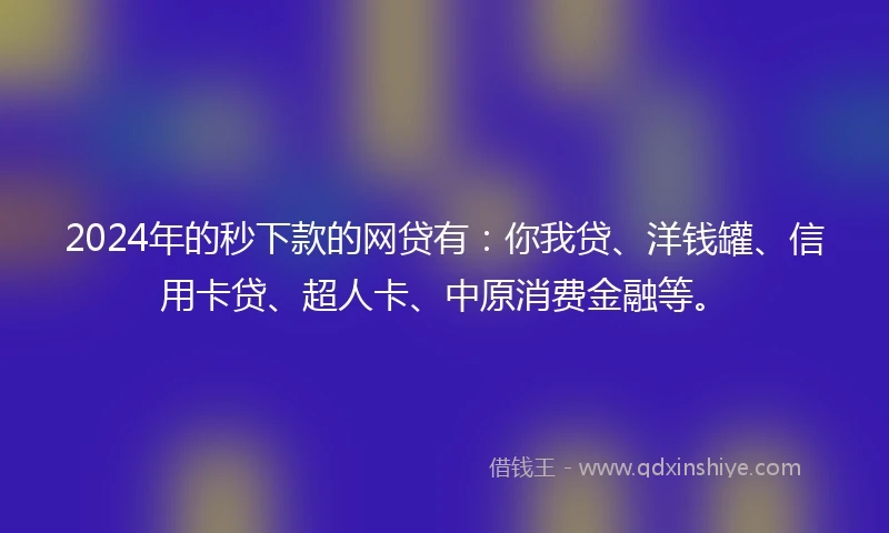 2024年的秒下款的网贷有：你我贷、洋钱罐、信用卡贷、超人卡、中原消费金融等。