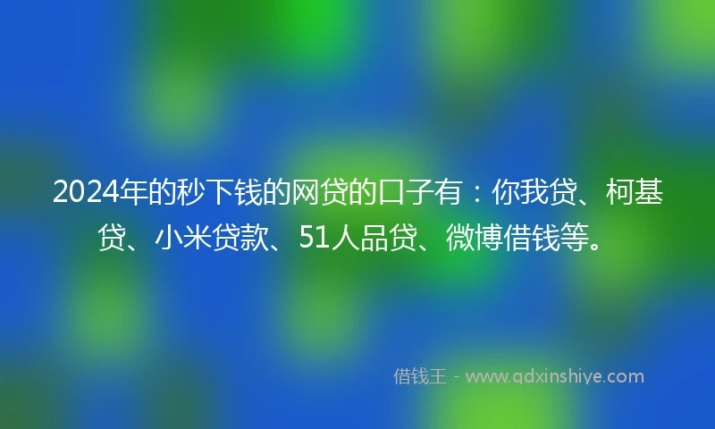 2024年的秒下钱的网贷的口子有：你我贷、柯基贷、小米贷款、51人品贷、微博借钱等。