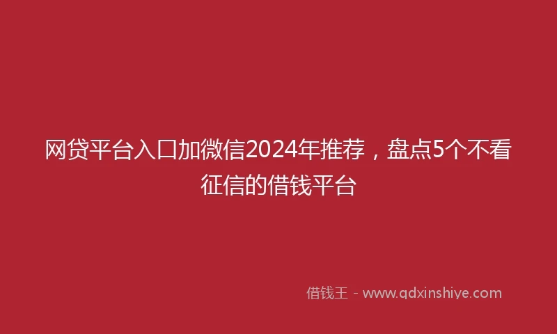 网贷平台入口加微信2024年推荐，盘点5个不看征信的借钱平台