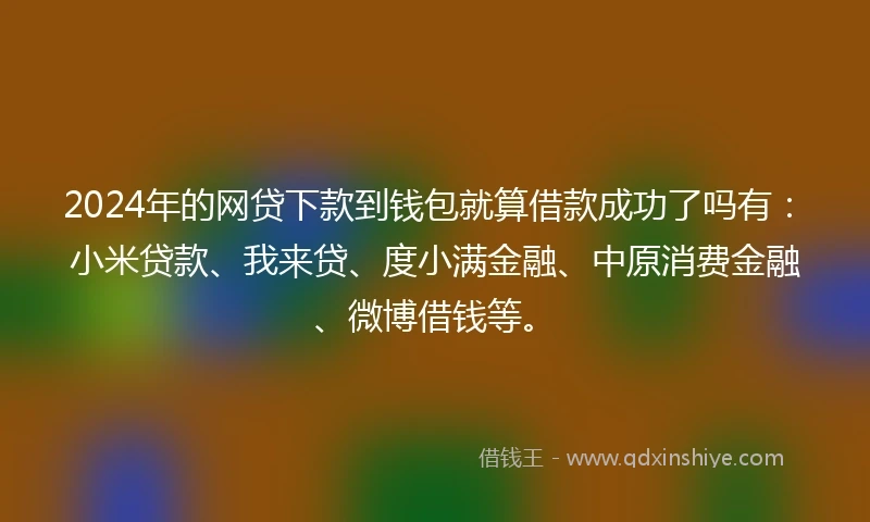 2024年的网贷下款到钱包就算借款成功了吗有：小米贷款、我来贷、度小满金融、中原消费金融、微博借钱等。