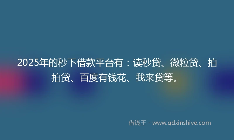 2025年的秒下借款平台有：读秒贷、微粒贷、拍拍贷、百度有钱花、我来贷等。