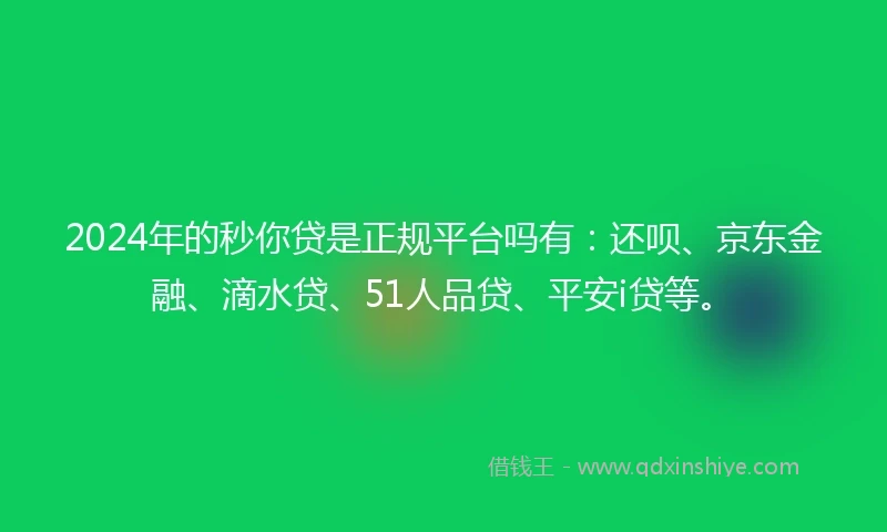 2024年的秒你贷是正规平台吗有：还呗、京东金融、滴水贷、51人品贷、平安i贷等。