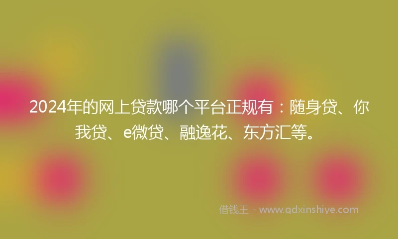 2024年的网上贷款哪个平台正规有：随身贷、你我贷、e微贷、融逸花、东方汇等。