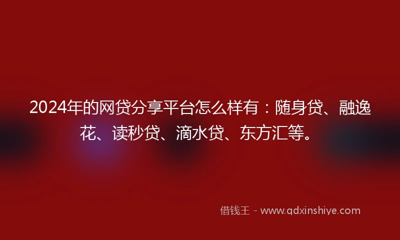 2024年的网贷分享平台怎么样有：随身贷、融逸花、读秒贷、滴水贷、东方汇等。