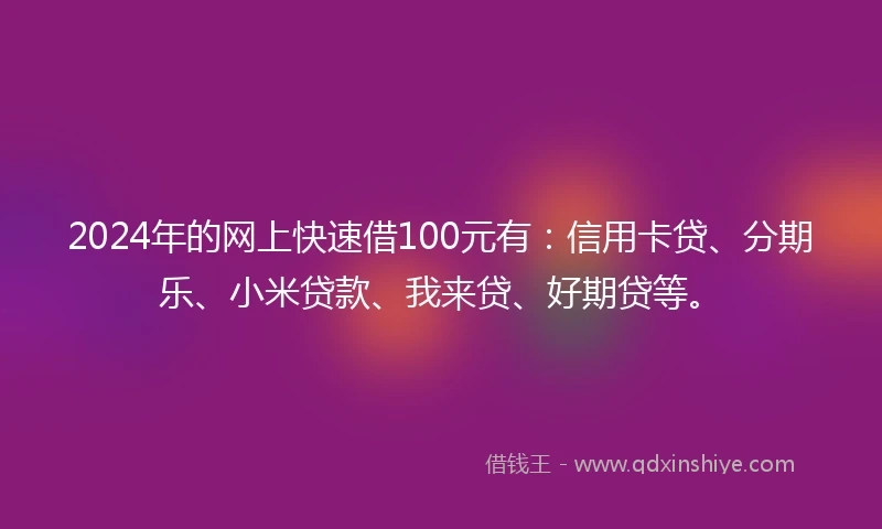 2024年的网上快速借100元有：信用卡贷、分期乐、小米贷款、我来贷、好期贷等。
