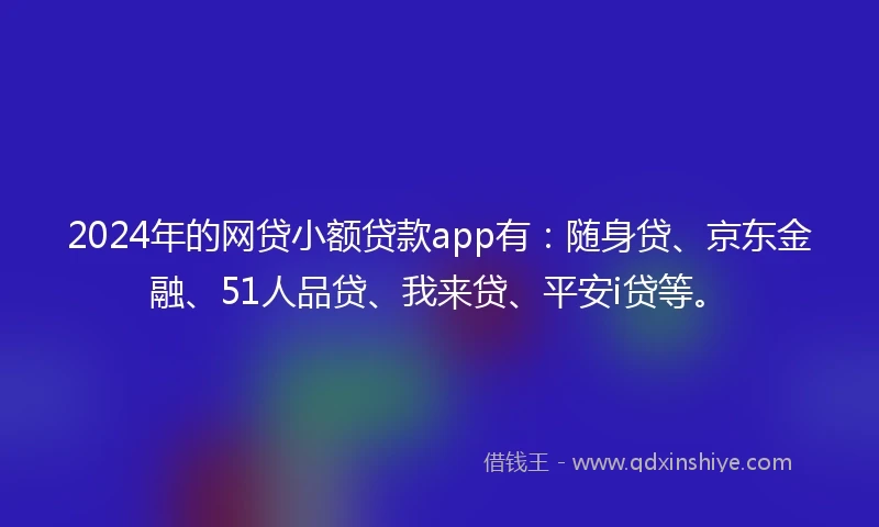 2024年的网贷小额贷款app有：随身贷、京东金融、51人品贷、我来贷、平安i贷等。
