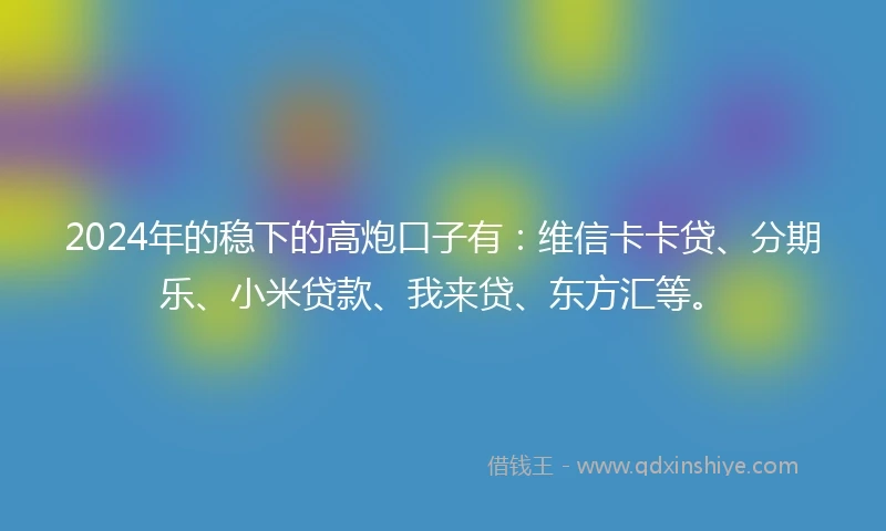 2024年的稳下的高炮口子有：维信卡卡贷、分期乐、小米贷款、我来贷、东方汇等。