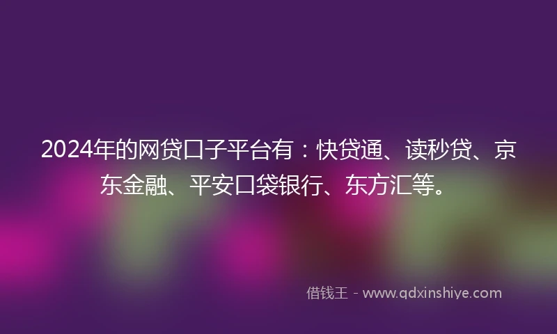 2024年的网贷口子平台有：快贷通、读秒贷、京东金融、平安口袋银行、东方汇等。