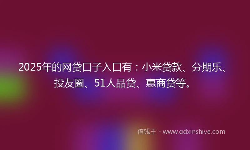 2025年的网贷口子入口有：小米贷款、分期乐、投友圈、51人品贷、惠商贷等。