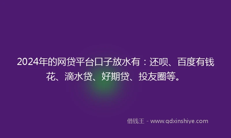 2024年的网贷平台口子放水有：还呗、百度有钱花、滴水贷、好期贷、投友圈等。