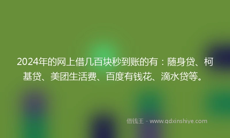 2024年的网上借几百块秒到账的有：随身贷、柯基贷、美团生活费、百度有钱花、滴水贷等。