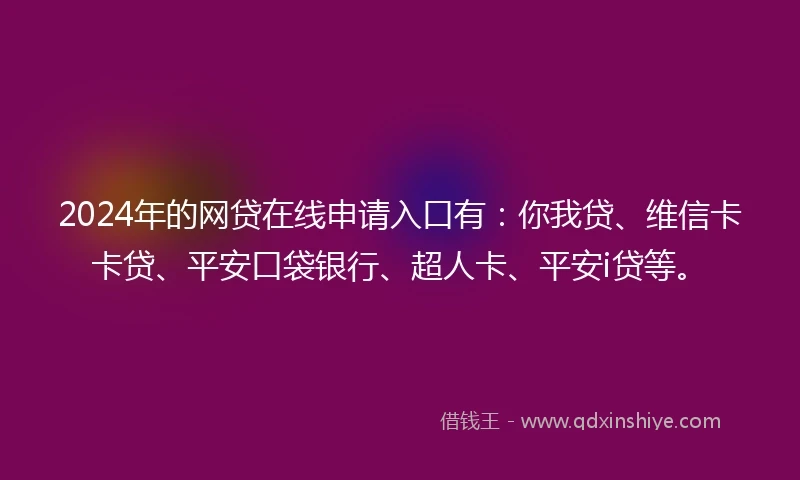 2024年的网贷在线申请入口有：你我贷、维信卡卡贷、平安口袋银行、超人卡、平安i贷等。