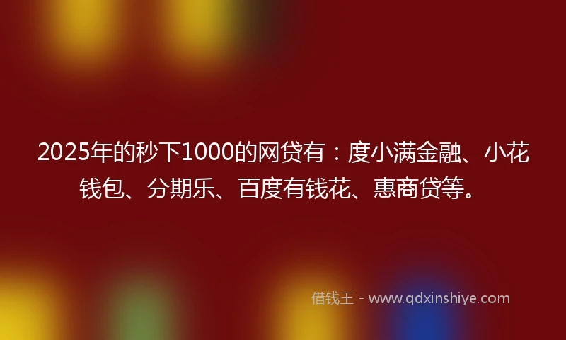2025年的秒下1000的网贷有：度小满金融、小花钱包、分期乐、百度有钱花、惠商贷等。