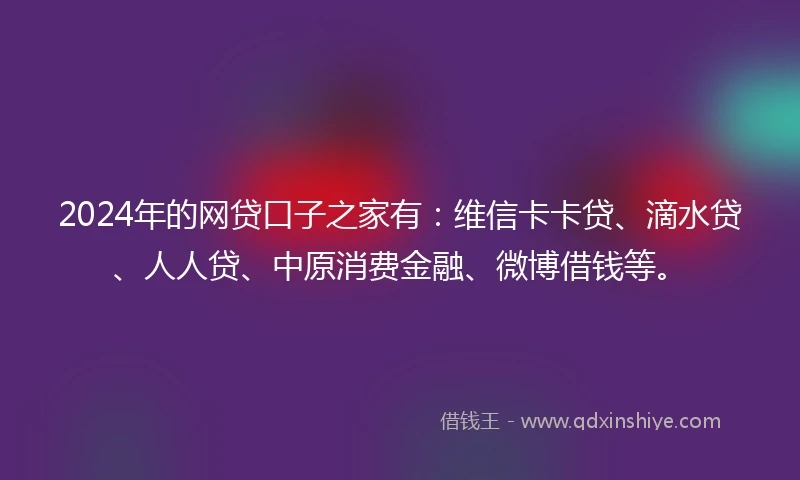 2024年的网贷口子之家有：维信卡卡贷、滴水贷、人人贷、中原消费金融、微博借钱等。