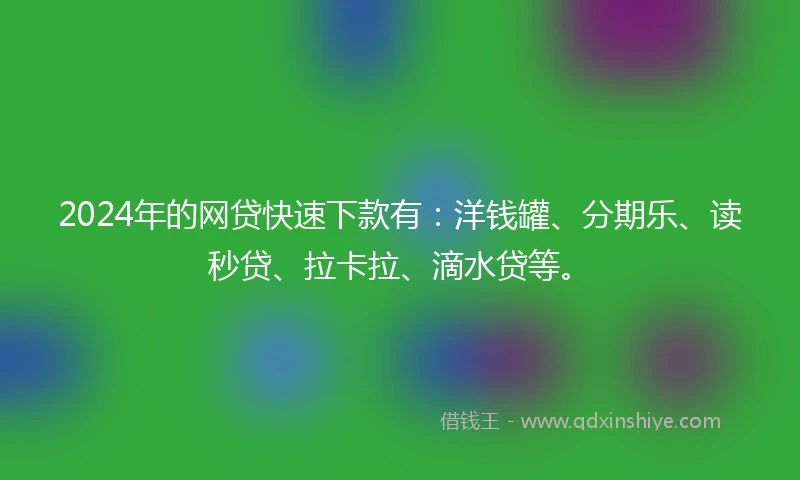 2024年的网贷快速下款有：洋钱罐、分期乐、读秒贷、拉卡拉、滴水贷等。