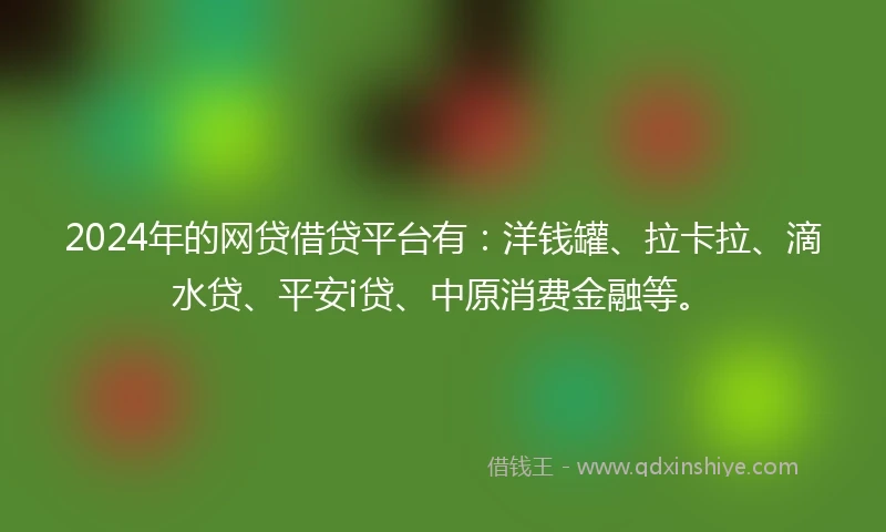 2024年的网贷借贷平台有：洋钱罐、拉卡拉、滴水贷、平安i贷、中原消费金融等。