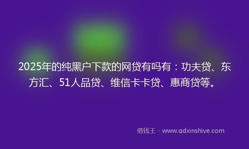 2025年的纯黑户下款的网贷有吗有：功夫贷、东方汇、51人品贷、维信卡卡贷、惠商贷等。