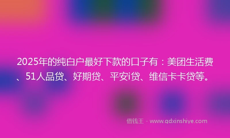 2025年的纯白户最好下款的口子有：美团生活费、51人品贷、好期贷、平安i贷、维信卡卡贷等。