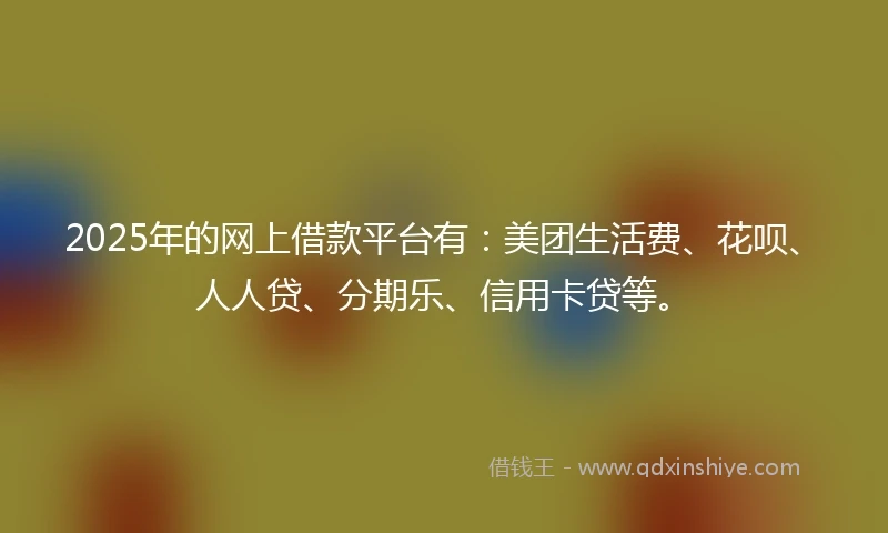 2025年的网上借款平台有：美团生活费、花呗、人人贷、分期乐、信用卡贷等。