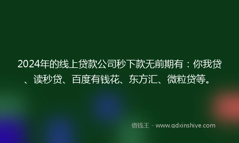 2024年的线上贷款公司秒下款无前期有：你我贷、读秒贷、百度有钱花、东方汇、微粒贷等。