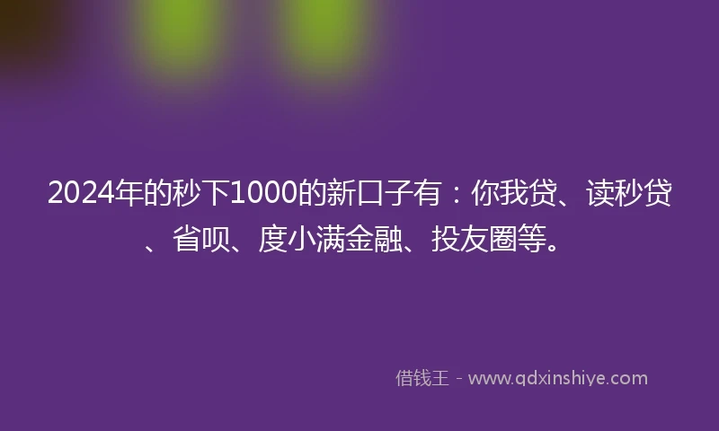 2024年的秒下1000的新口子有：你我贷、读秒贷、省呗、度小满金融、投友圈等。