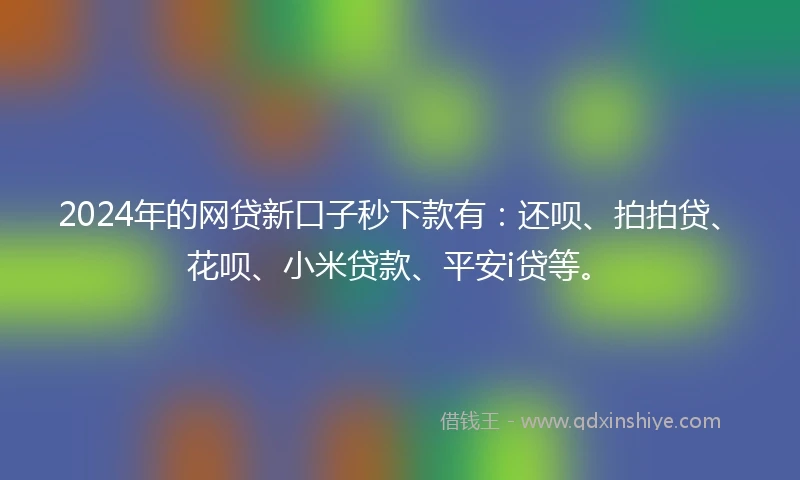 2024年的网贷新口子秒下款有：还呗、拍拍贷、花呗、小米贷款、平安i贷等。