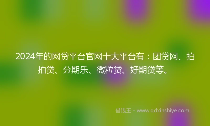 2024年的网贷平台官网十大平台有：团贷网、拍拍贷、分期乐、微粒贷、好期贷等。