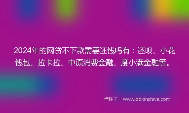 2024年的网贷不下款需要还钱吗有：还呗、小花钱包、拉卡拉、中原消费金融、度小满金融等。