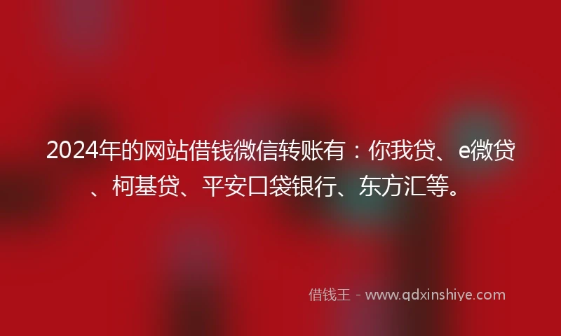 2024年的网站借钱微信转账有：你我贷、e微贷、柯基贷、平安口袋银行、东方汇等。