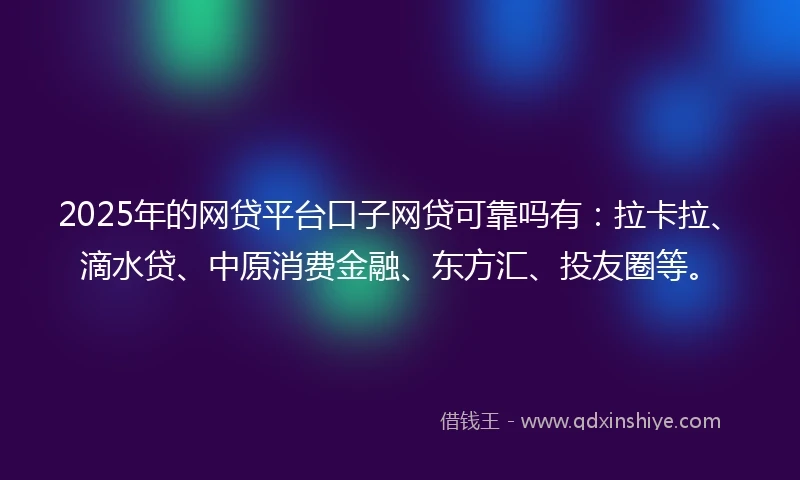 2025年的网贷平台口子网贷可靠吗有：拉卡拉、滴水贷、中原消费金融、东方汇、投友圈等。